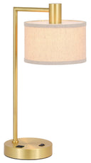 USB Table Lamp with Fabric Shade Iron Bedside Lamp