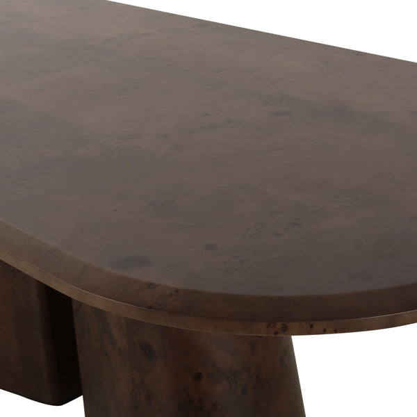 Oval Burl Wood Dining Table 87" – Seats 6, Brown