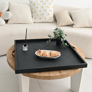 24x24 Square Wood Ottoman Tray with Leather Handles