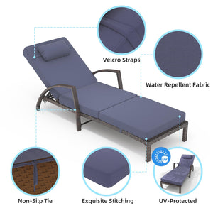 Outdoor PE Rattan Chaise Lounge Set of 2