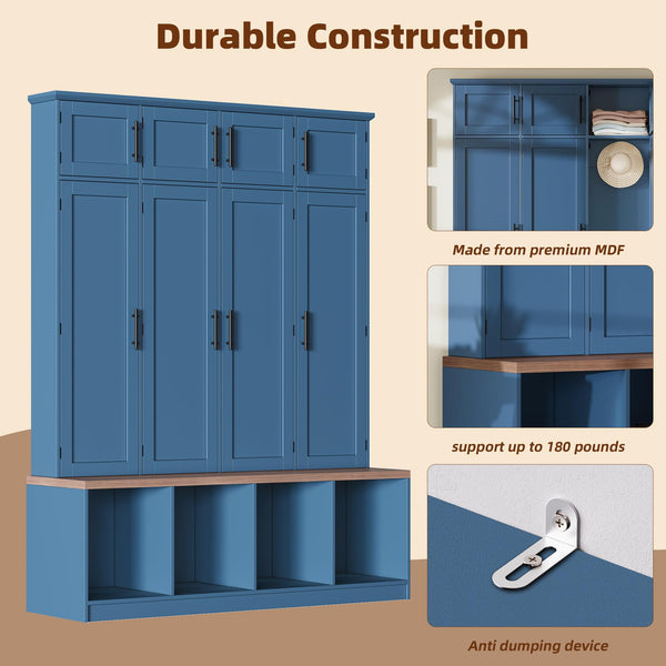 4-in-1 Entryway Hall Tree with Bench & Storage Cabinet