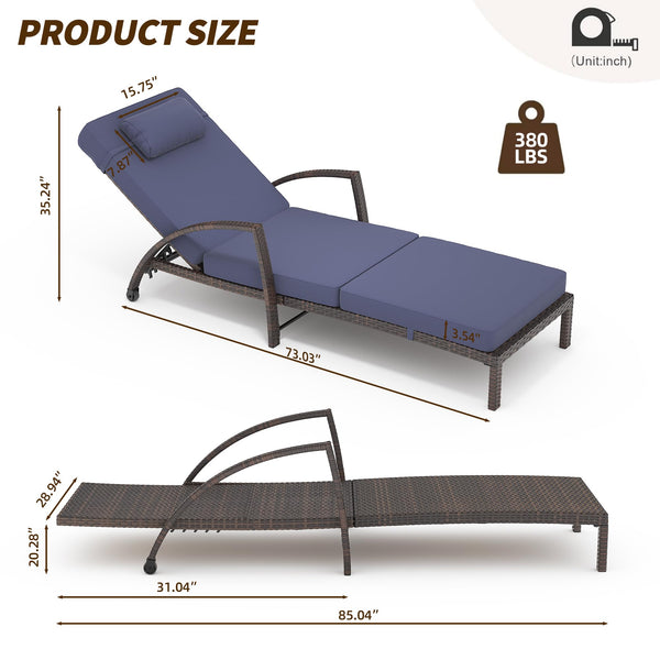 Outdoor PE Wicker Chaise Lounge Set of 2 with Adjustable Backrest