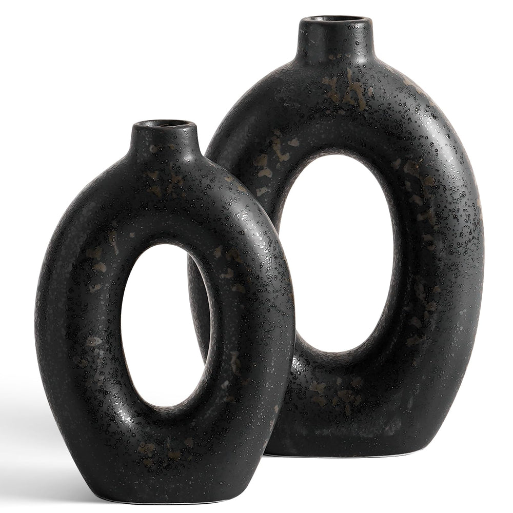 Ceramic Donut Vase Set of 2 – 10.5" & 8.5" Hollow Sculptural Flower Vases