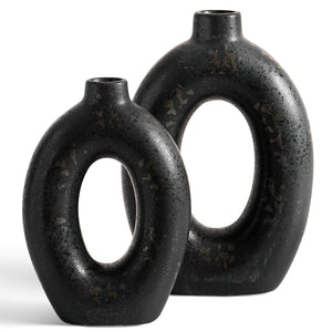 Ceramic Donut Vase Set of 2 – 10.5" & 8.5" Hollow Sculptural Flower Vases