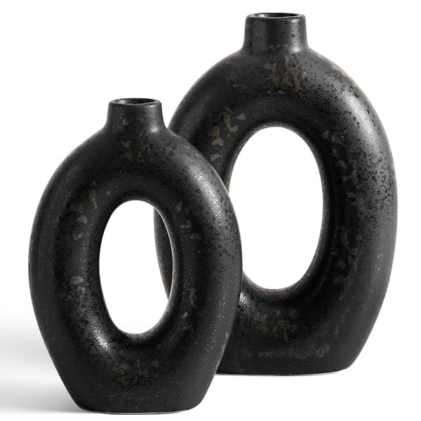Ceramic Donut Vase Set of 2 – 10.5" & 8.5" Hollow Sculptural Flower Vases