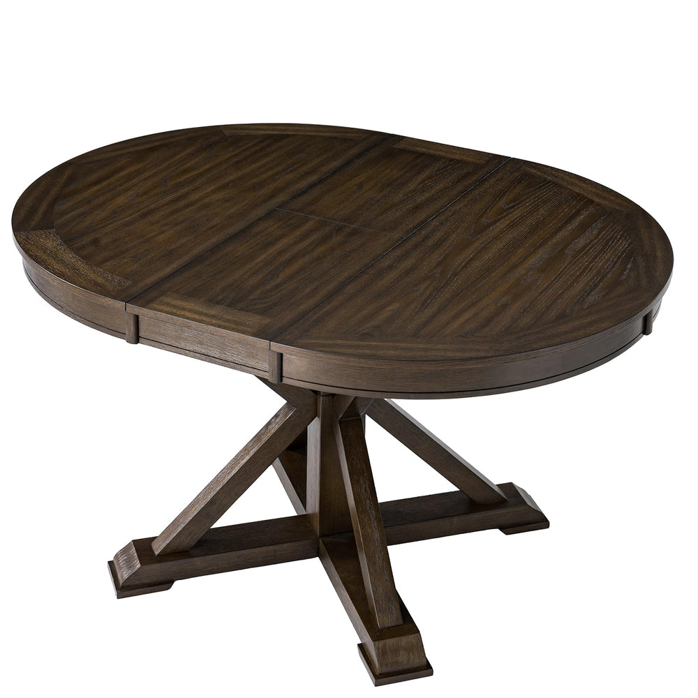 Round Extendable Dining Table with Pedestal Base – Walnut