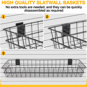 Slatwall Wire Storage Baskets – 4 Pack (30" & 28" Steel Wall Organizers)