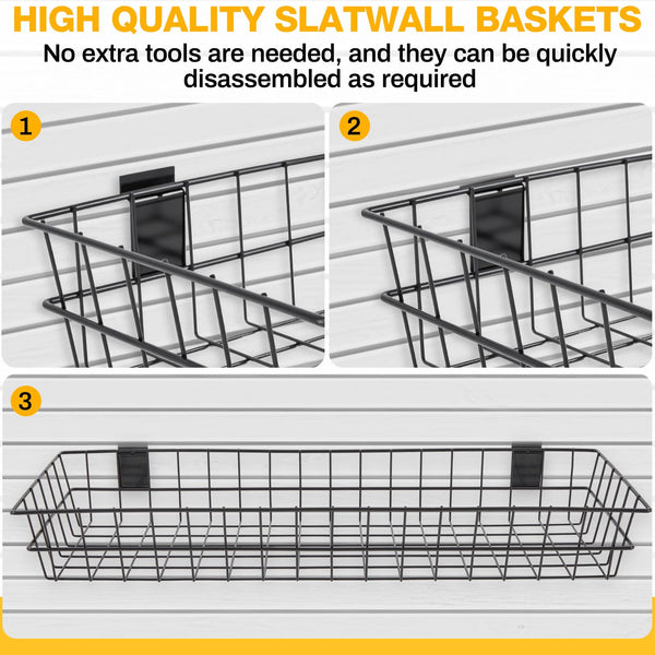 Slatwall Wire Storage Baskets – 4 Pack (30" & 28" Steel Wall Organizers)