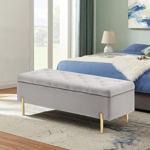 Velvet Storage Bench with Hidden Compartment