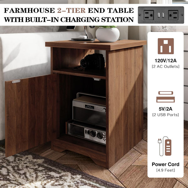 Farmhouse Rustic Coffee & End Table Set of 3 with Charging Station