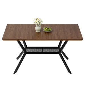 55-Inch Rectangular Dining Table with Storage Shelf and Metal Legs