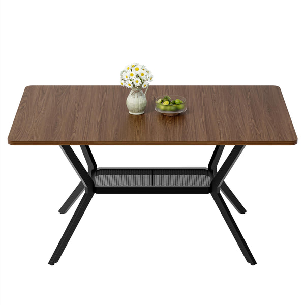 55-Inch Rectangular Dining Table with Storage Shelf and Metal Legs