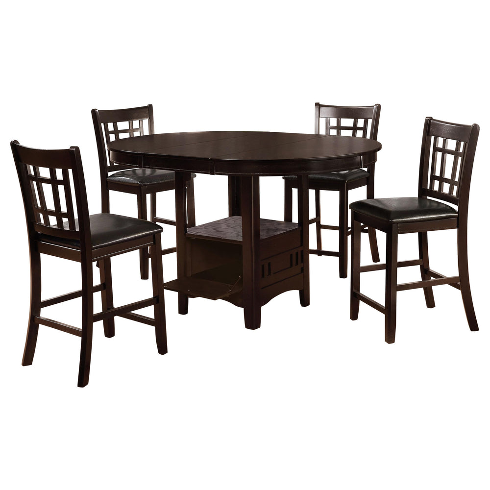 5-Piece Counter Height Dining Set – Oval Extendable Table with Storage & Upholstered Chairs