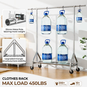 Heavy Duty Rolling Clothes Rack with Shelves & Lockable Wheels