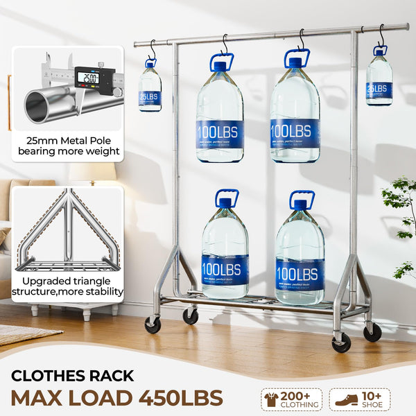 Heavy Duty Rolling Clothes Rack with Shelves & Lockable Wheels