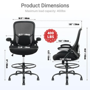 Tall Drafting Chair with Flip-Up Armrests & Adjustable Footrest