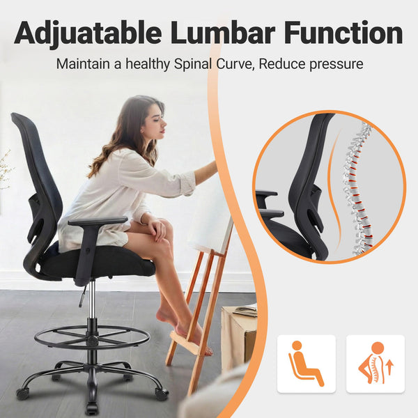Ergonomic High-Back Drafting Chair with Lumbar Support