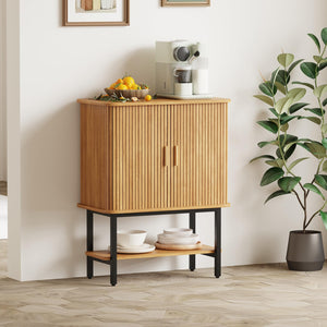 Wine Bar Storage Cabinet with Sliding Doors & Glass Holder