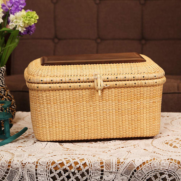 Rectangular Handwoven Rattan Storage Basket Set with Lid