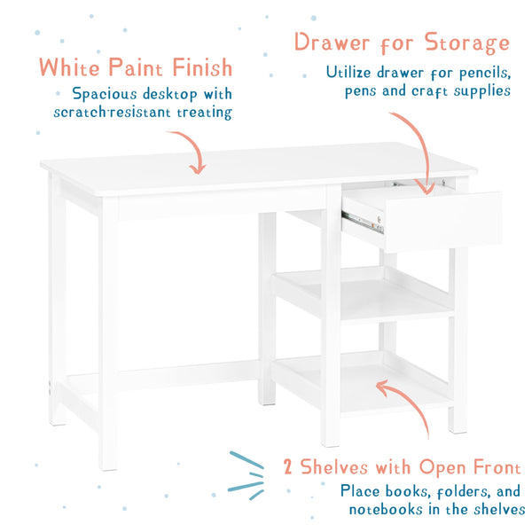 Kids Desk & Chair Set – Wooden Study Table with Drawer & Shelves, Ages 3–8