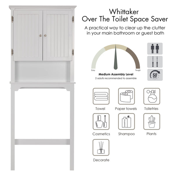 Over The Toilet Storage Cabinet with Adjustable Shelves and Double Doors
