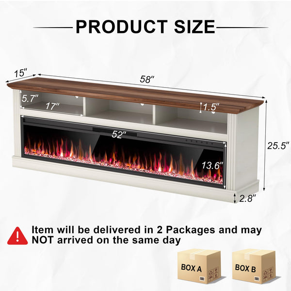 58" Fireplace TV Stand with 52" Electric Fireplace
