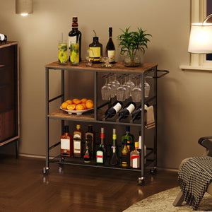 3-Tier Bar Cart with Wine Rack & Glass Holder