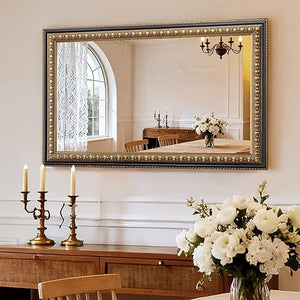 Baroque Wall Mirror – Vintage Gold Rectangular Wood Frame