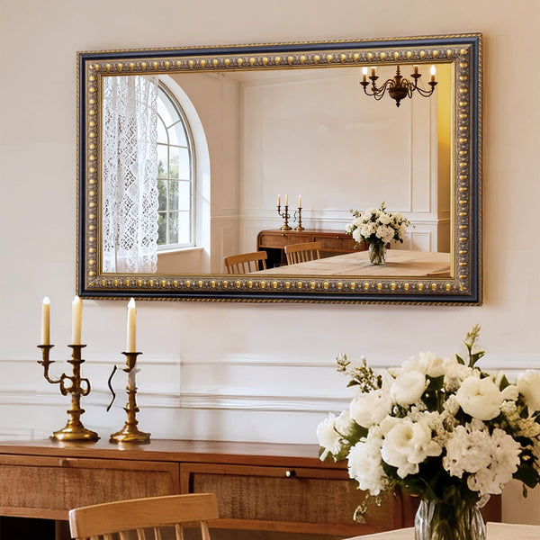 Baroque Wall Mirror – Vintage Gold Rectangular Wood Frame
