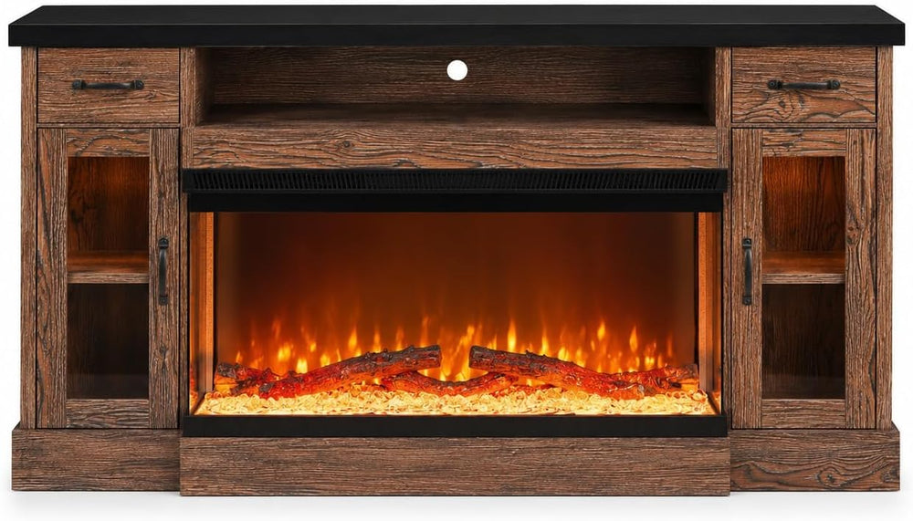70" Electric Fireplace TV Stand with 3-Sided Glass