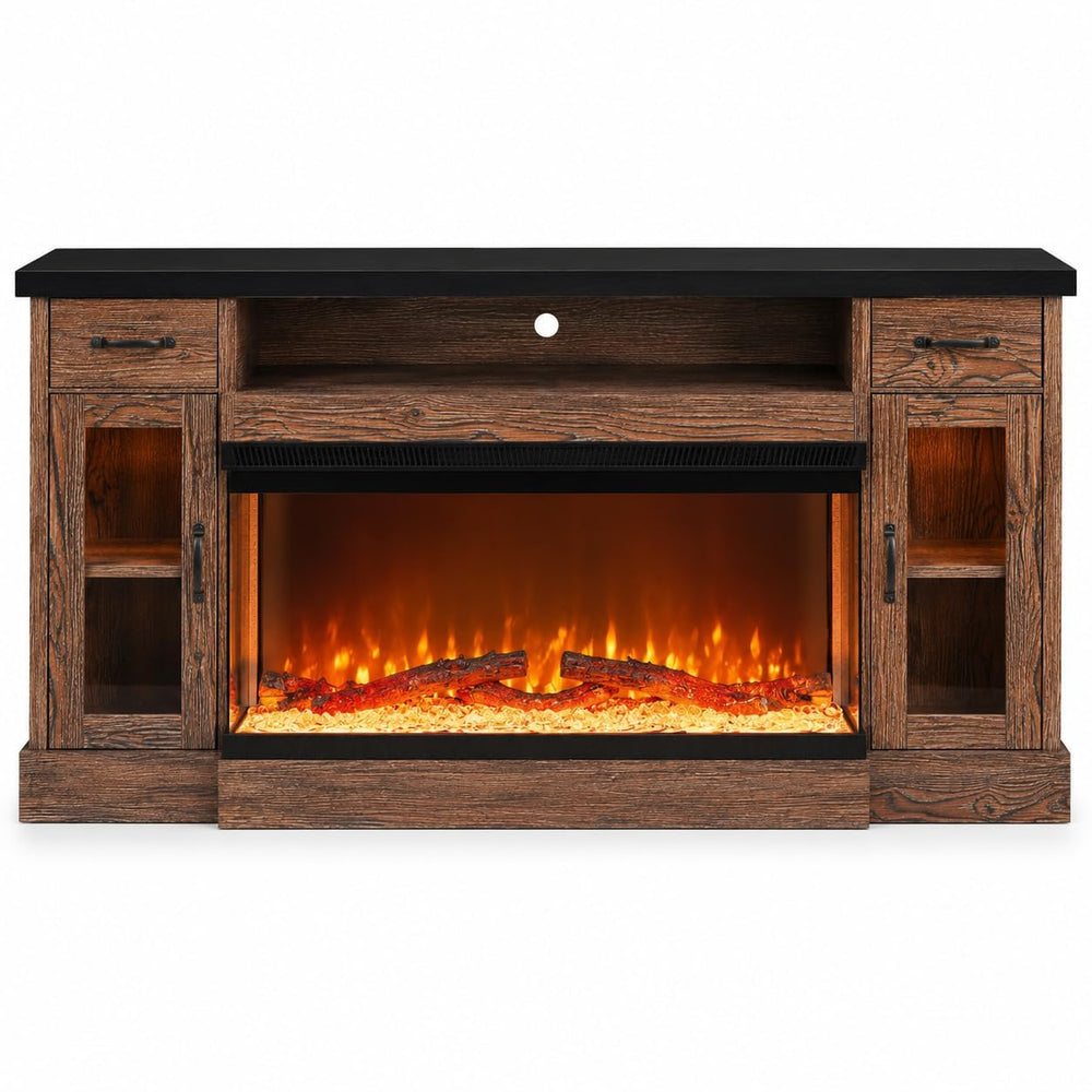 70" Electric Fireplace TV Stand with 3-Sided Glass