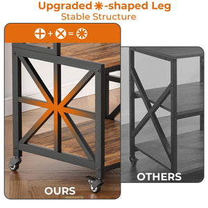 Printer Stand with Lockable Wheels & 3-Tier Storage Shelf