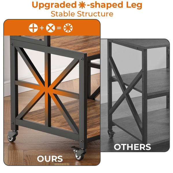 Printer Stand with Lockable Wheels & 3-Tier Storage Shelf