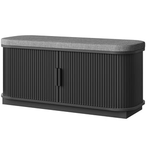 Shoe Storage Bench with Cushion and Sliding Doors