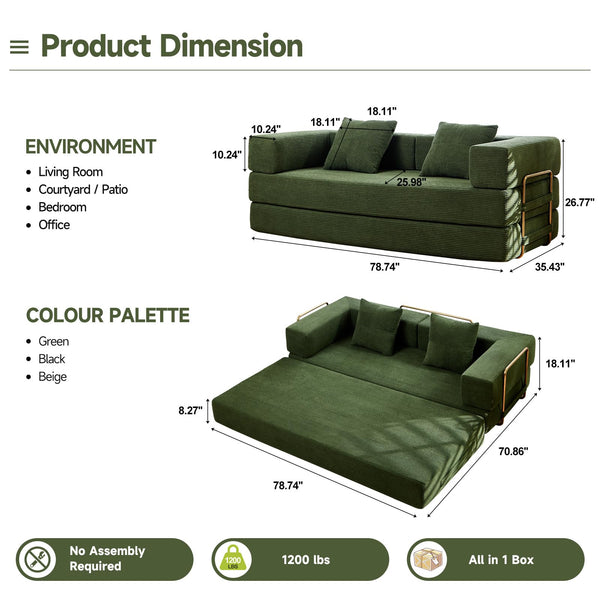 79" Convertible Sofa Bed – 5-in-1 Modular Futon Sleeper Couch