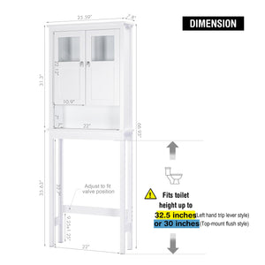 Over-Toilet Bathroom Storage Cabinet with Glass Doors & Adjustable Shelves