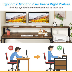 63-Inch Computer Desk with File Cabinet & Monitor Stand