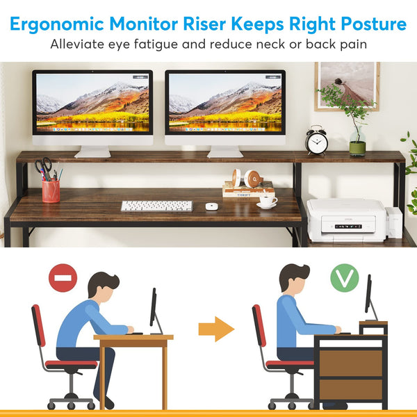 63-Inch Computer Desk with File Cabinet & Monitor Stand