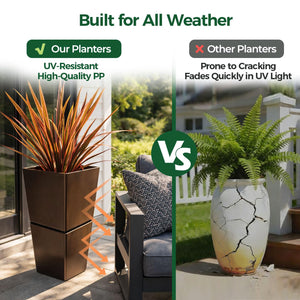 Tall Outdoor Planters with Wheels & Drainage – Set of 2