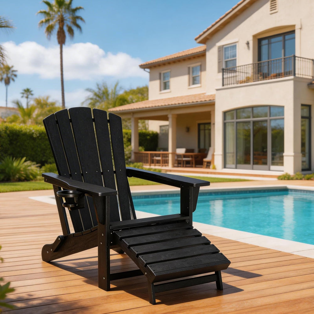 Folding Adirondack Chair with Retractable Ottoman & Cup Holder