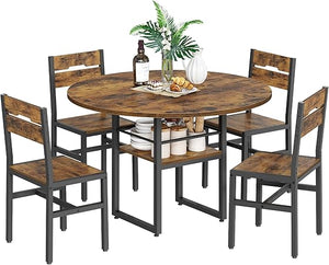 Round Dining Table Set with 4 Chairs – 5-Piece Kitchen Dining Set