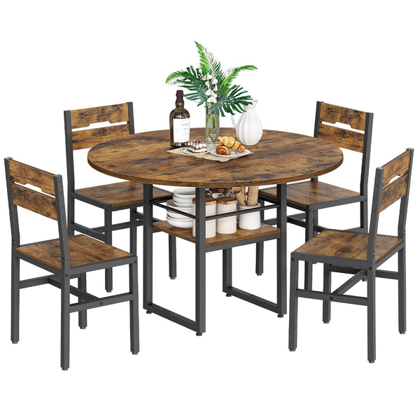 Round Dining Table Set with 4 Chairs – 5-Piece Kitchen Dining Set