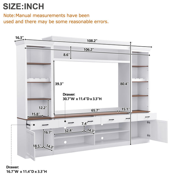 4-Piece TV Stand Entertainment Center with Bookshelf & Wine Rack