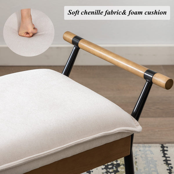 Industrial Ottoman Bench with Arms and Metal Legs