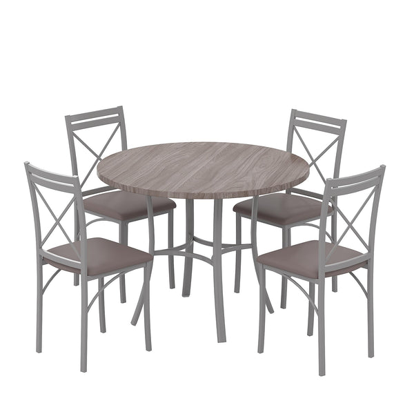 5-Piece Round Dining Table Set with 4 Upholstered Chairs