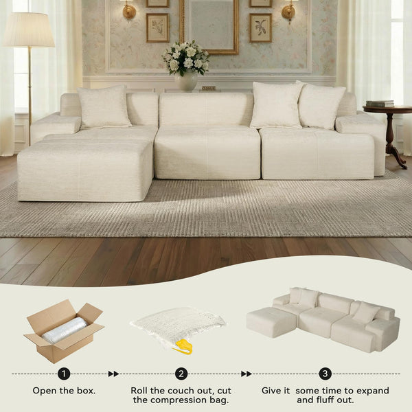Modular Sectional Sofa with Ottoman – Chenille Cloud Couch