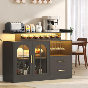 Wine Bar Cabinet with LED Lights & Charging Station