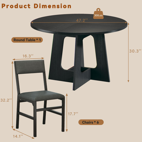 Round Dining Table Set for 6 – 7-Piece with Upholstered Chairs