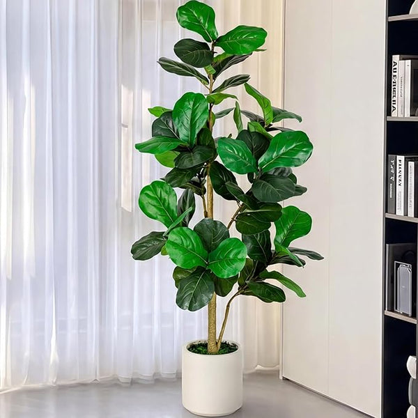 Artificial Fiddle Leaf Fig Tree with White Planter