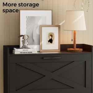 Farmhouse Shoe Storage Cabinet with 2 Flip Drawers – Slim Entryway Shoe Rack